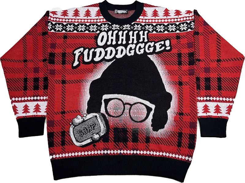 Red pullover sweater for holidays -Oh Fudge Christmas Story Knitted Sweater