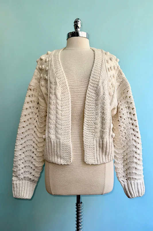 Cardigan for petite women -Pom Pom Cardigan Sweater in Ivory