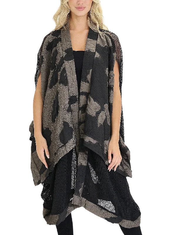 Cardigan with front cuffs -Printed Long Asymmetrical Cardigan