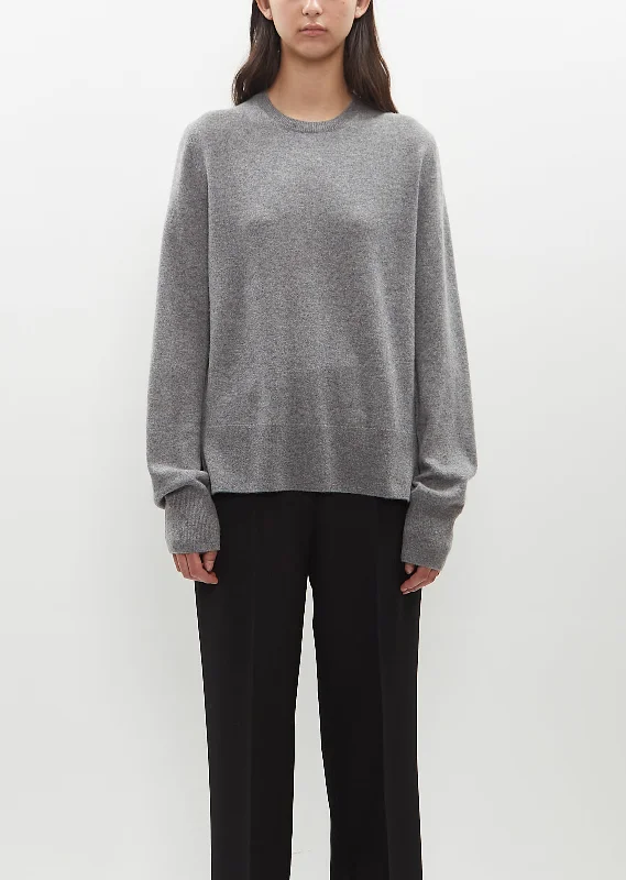 Pullover sweater with thin tie -Cashmere Crewneck Sweater — Grey Mèlange