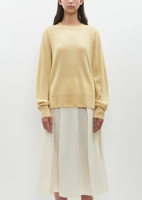 Pullover sweater with block hem -Cashmere Crewneck Sweater — Soft Yellow