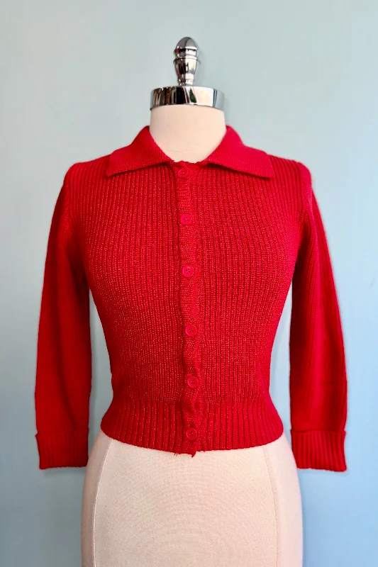 Cardigan for festive walks -Red Collared Cardigan by Collectif