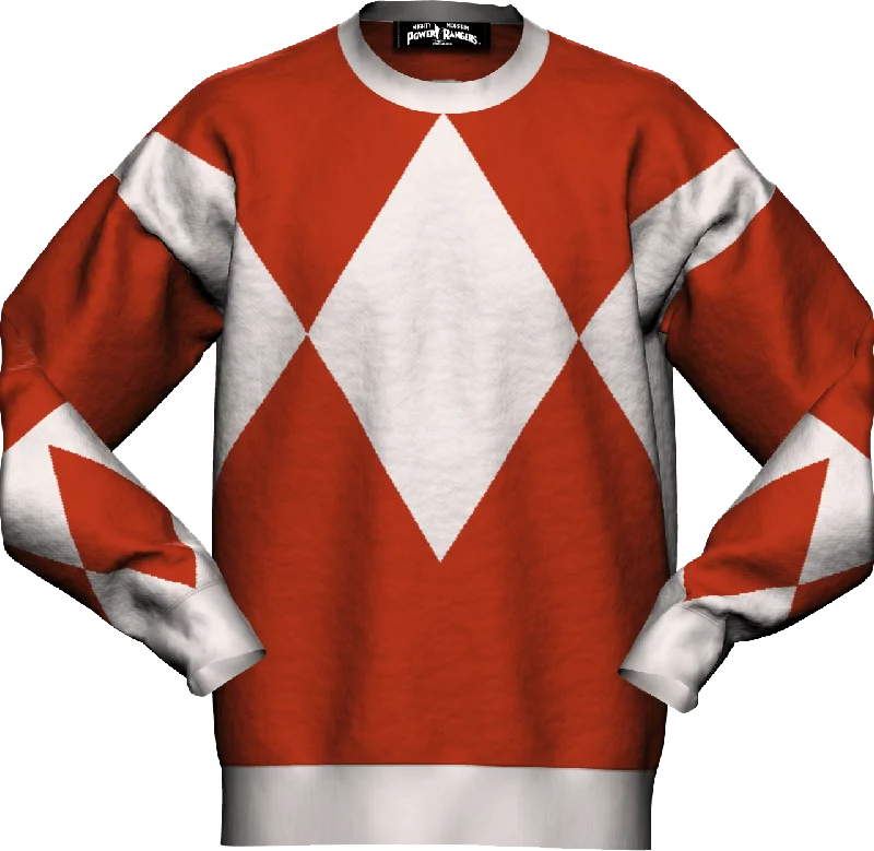 Pullover sweater with short cuffs -Red Ranger Mighty Morphin Power Rangers Knitted Sweater