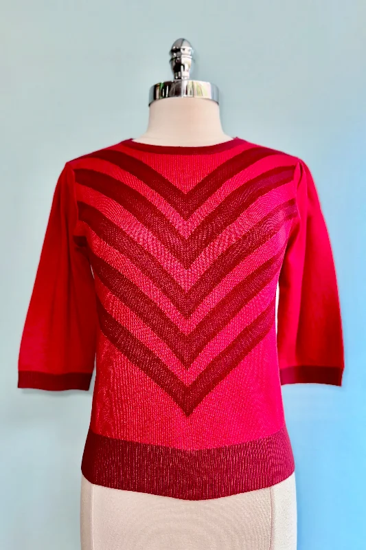 Pullover sweater for casual Fridays -Red V-Pattern Knit Pullover Sweater by Voodoo Vixen