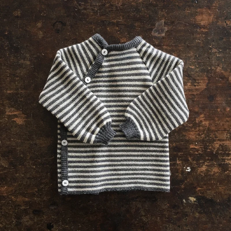 Cardigan with long cuffs -Baby & Kids Merino Wool Wrap Cardigan - Slate/Natural Stripe