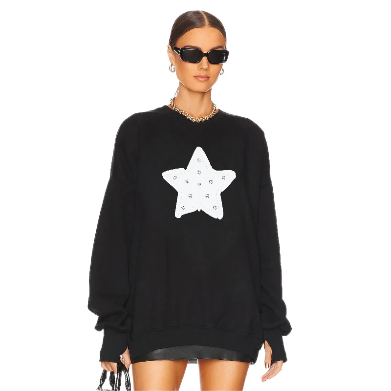 Pullover sweater for school events -Rhinestone Star - Jump Jumper - Black Snow