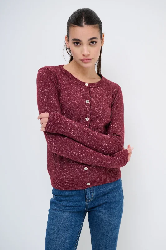 Cardigan with star hem -Round-neck button-up cardigan wholesale