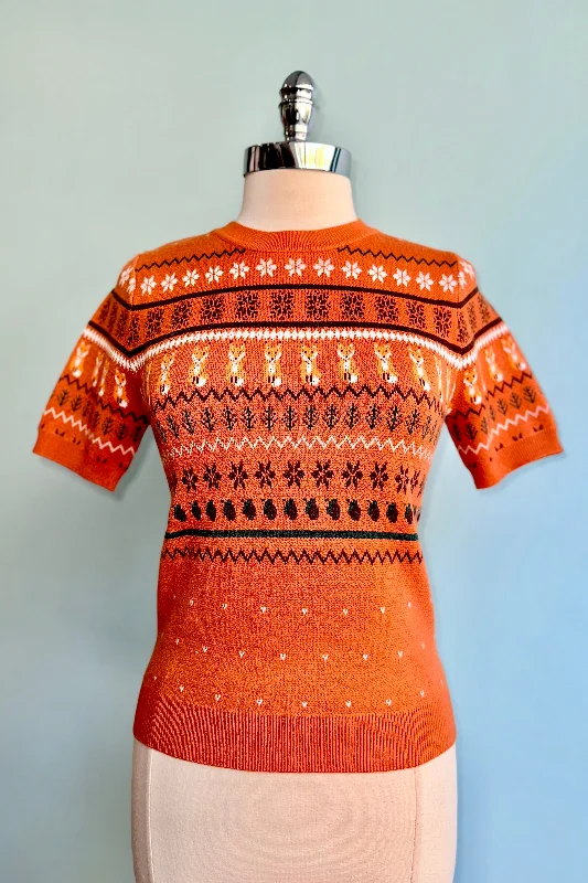 Pullover sweater for spring walks -Rust Vixey Fox Sweater by Hell Bunny