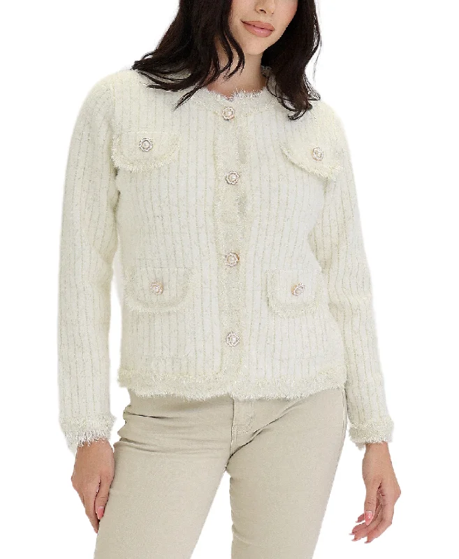 Cardigan with leaf collar -Shimmer Knit Cardigan w/ Pearl Buttons