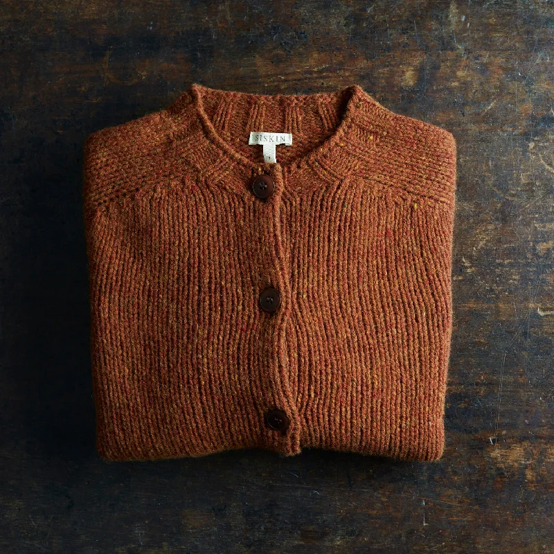 Cardigan with long hem -Adults Coast Cardigan - Donegal Wool - Cinnamon