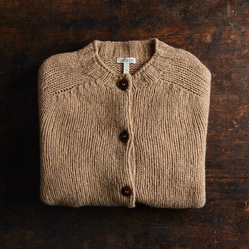 Cardigan with front pockets -Womens Coast Cardigan - Donegal Wool - Sand