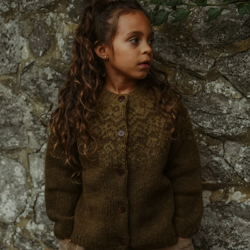 Cardigan with batwing sleeves -Fauna Cardigan - Lambswool - Olive