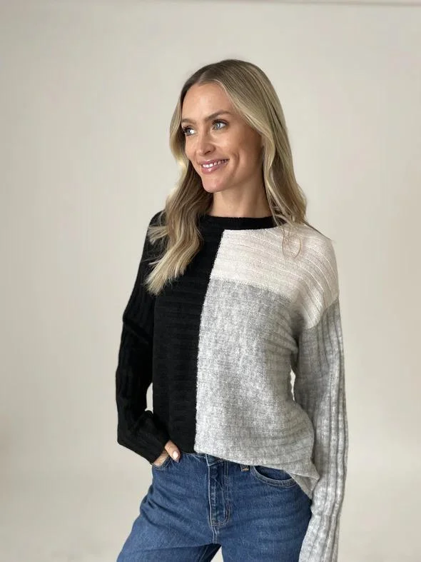 Pullover sweater for fall nights -Six Fifty Color Block Rib Sweater