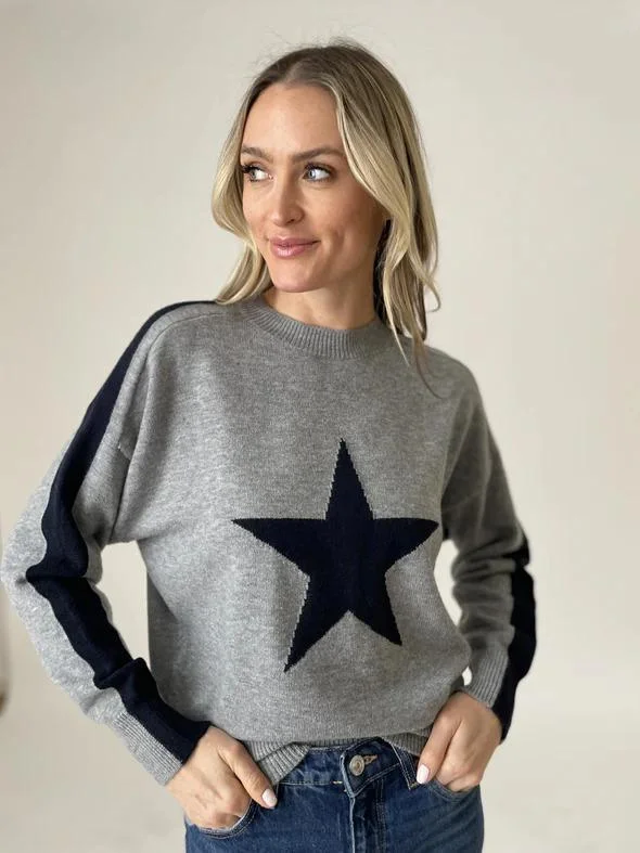 Pullover sweater with thin collar -Six Fifty Star Crew Sweater