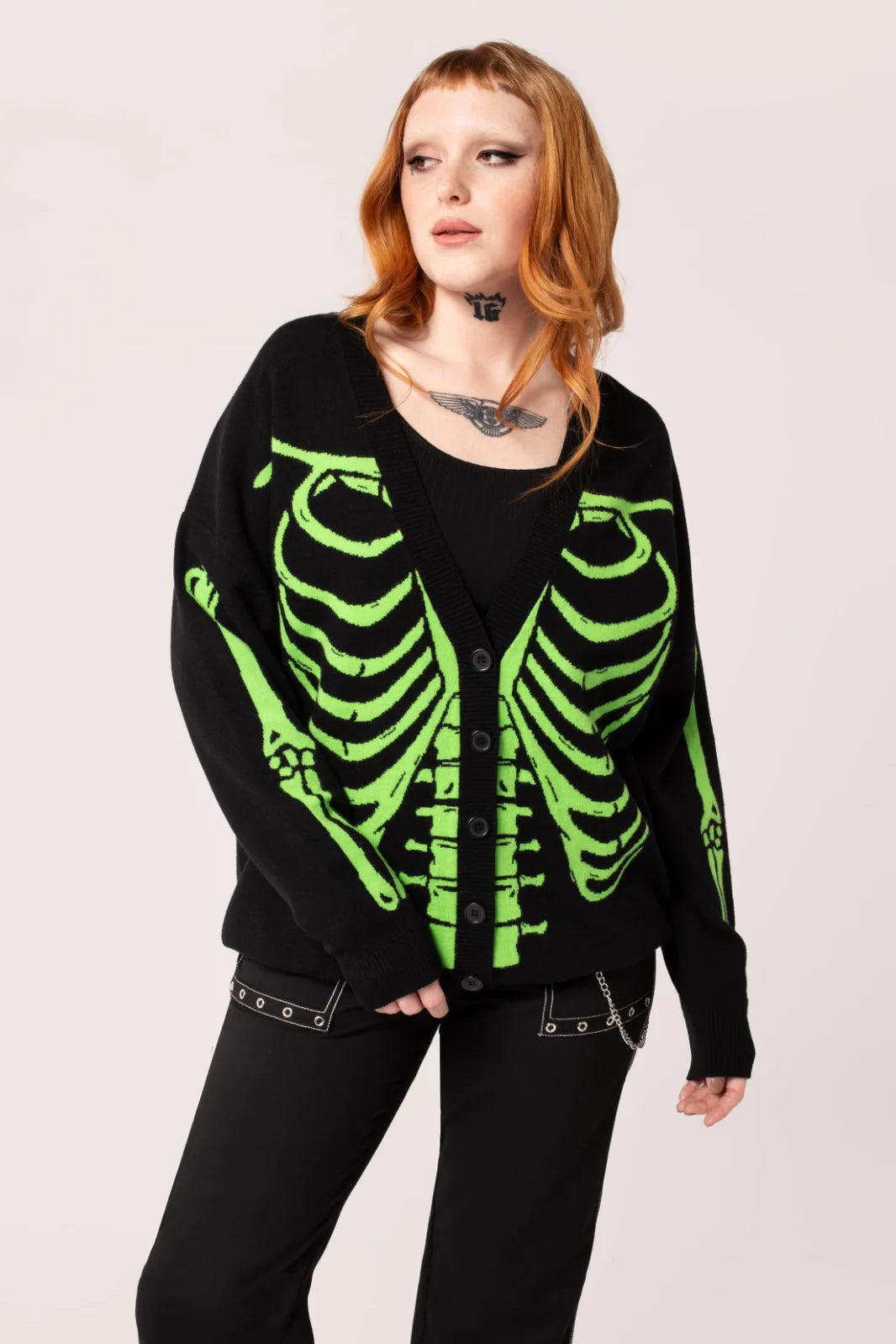 Cardigan for morning jogs -Oversized Skeleton Cardigan by Hell Bunny