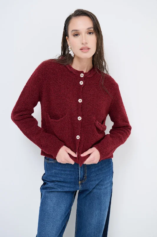 Cardigan with back zipper -Soft textured button cardigan wholesale