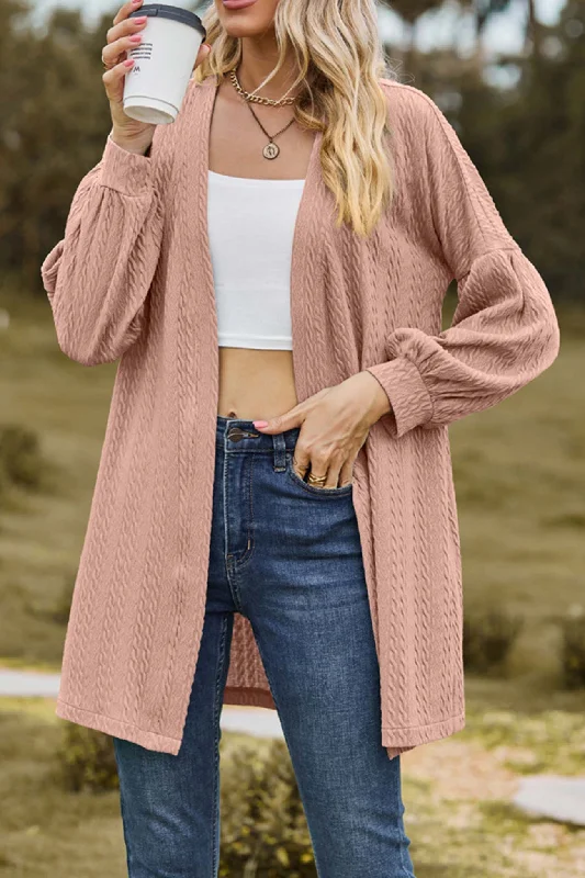 Cardigan with leaf cuffs -TastyHottie - Solid Cable Knit Long Cardigan