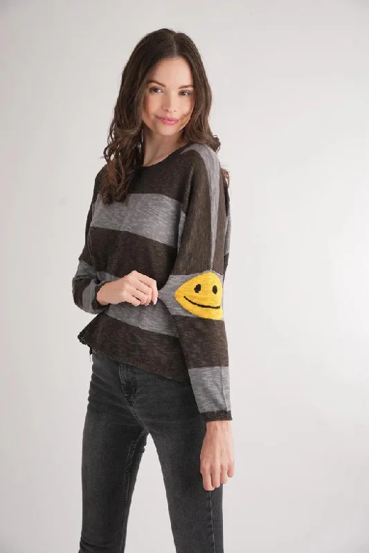 Pullover sweater for family trips -Stitchdrop Happy Face Sweater