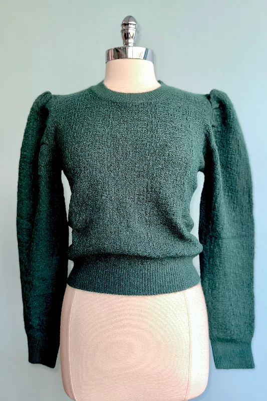 Pullover sweater for beach outings -Structured Puff Sleeve Sweater in Green by Lili Sidonio