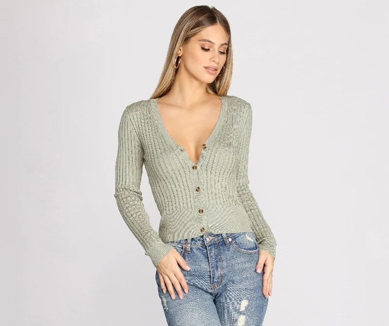 Cardigan with front collar -Such A Casual Vibe Knit Cardigan