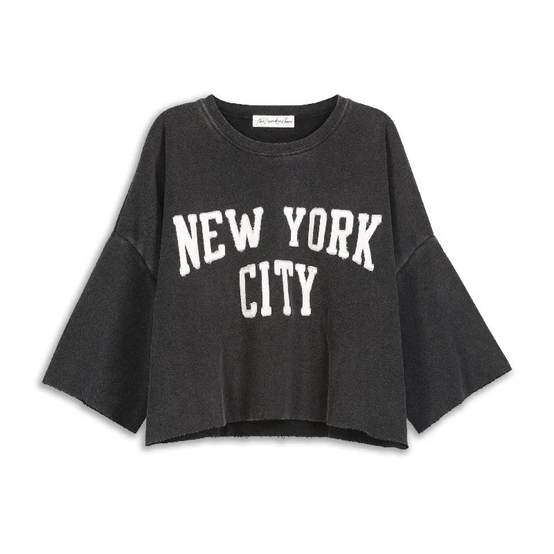 Pullover sweater for evening wear -New York City Patchwork - Crop Jumper - Black Snow