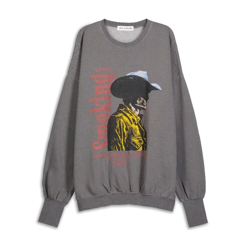 Pullover sweater with thin collar -Smoking - Jump Jumper - Gravity Grey