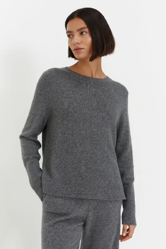 Pullover sweater for holiday shopping -Grey Cashmere Boxy Sweater