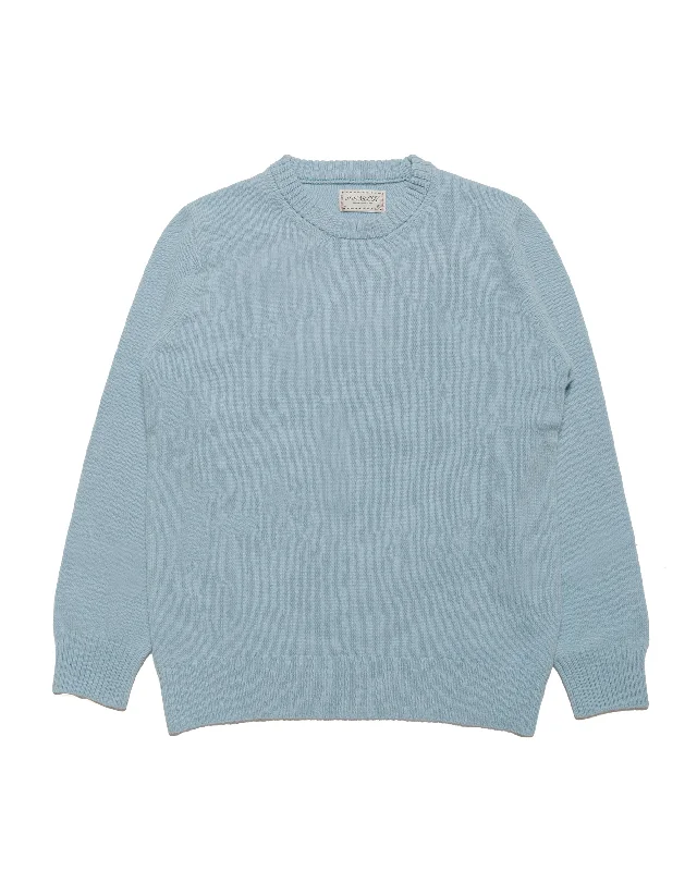 Pullover sweater with deep collar -The Real McCoy's MC21114 Wool Crewneck Sweater Light Blue