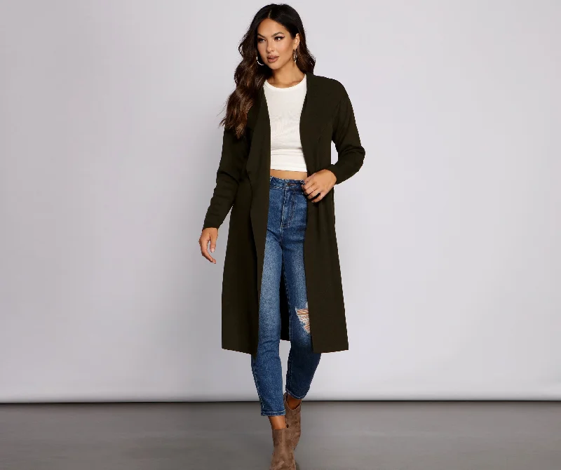 Cardigan for morning trips -Tie Waist Long Line Cardigan