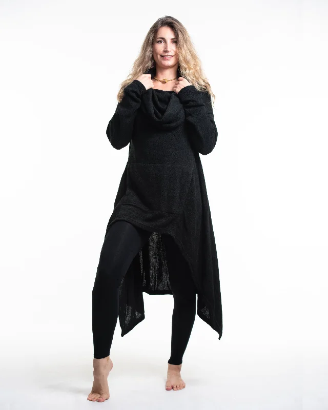 Pullover sweater with long hem -Ultra Long Hooded Sweater in Black