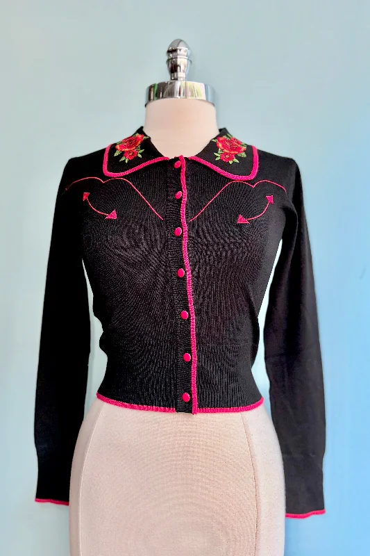 Cardigan with thin neck -Western Rose Cardigan Sweater by Voodoo Vixen