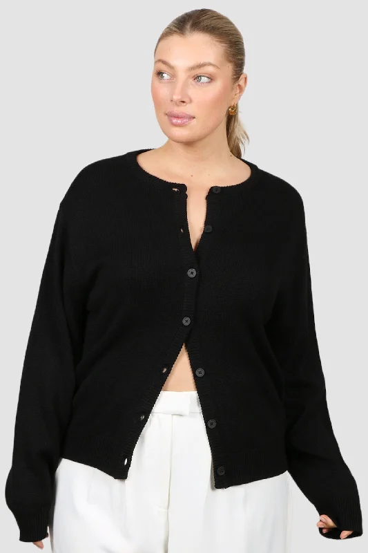 Cardigan with pearl buttons -WILLOW KNIT CARDIGAN BLACK