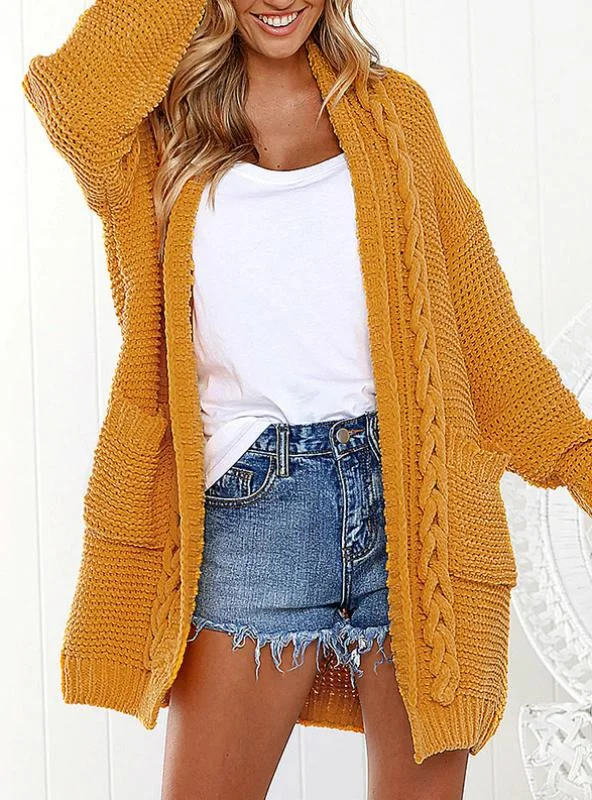 Cardigan with casual cuffs -TastyHottie - Women Wind Twisted Sweater Cardigan Knit Loose Coat