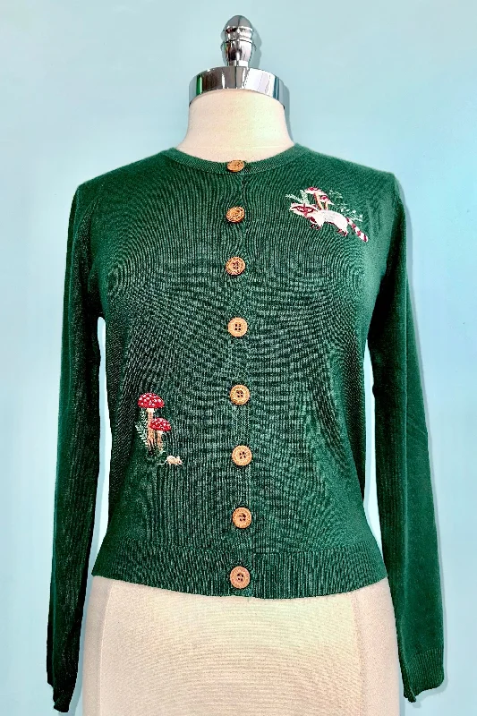 Cardigan for school trips -Woodland Mushroom Cardigan in Green by Banned