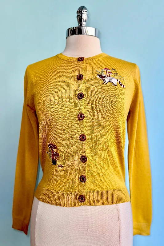 Cardigan with marble print -Woodland Mushroom Cardigan in Mustard by Banned