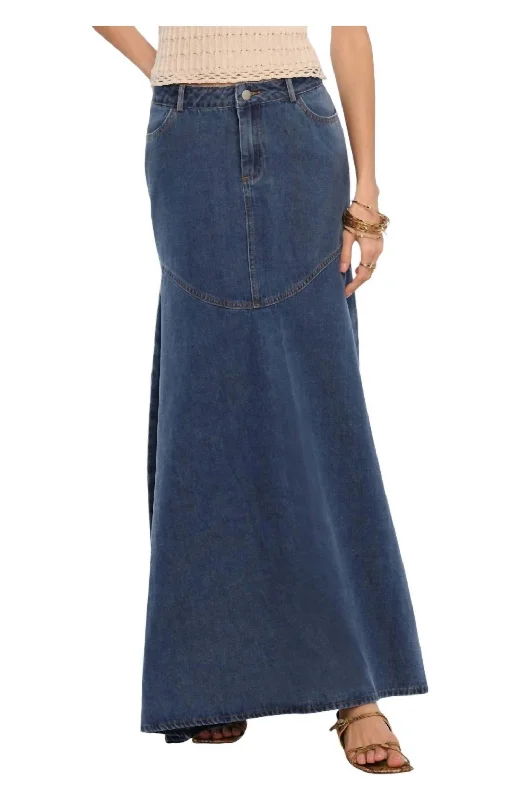 Brown maxi skirts warm -Adelyn Skirt In Denim