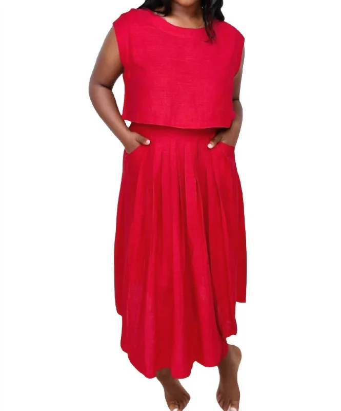 Cropped maxi skirts chic -Airy Linen Skirt In Red