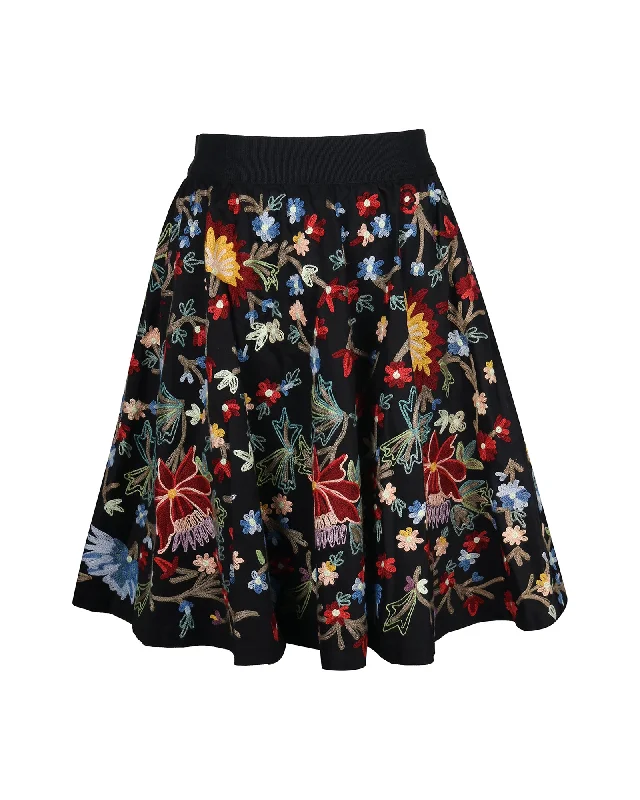 Navy pencil skirts sleek -Alice + Olivia Floral Embroidered Skirt in Black Cotton