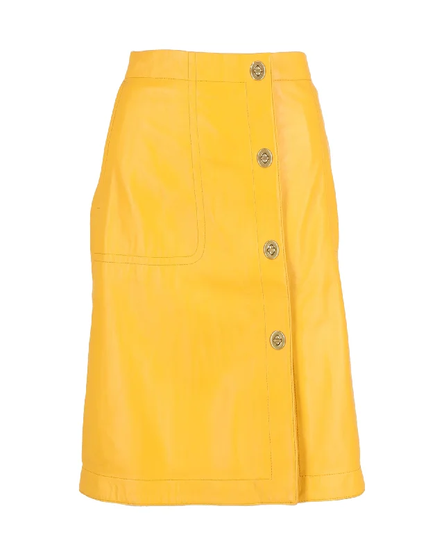 Reflective maxi skirts safe -Coach A-Line Knee-Length Skirt in Yellow Orange Leather