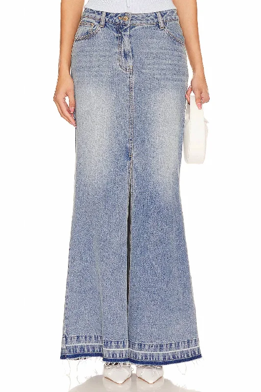 Denim skirts casual summer -Denim Maxi Risia Skirt In Montauk Blue