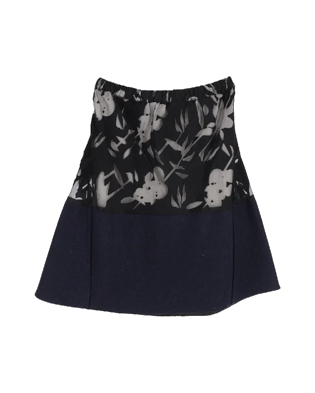 Camouflage maxi skirts trendy -Marni Floral Flared Mini Skirt in Navy Blue Wool