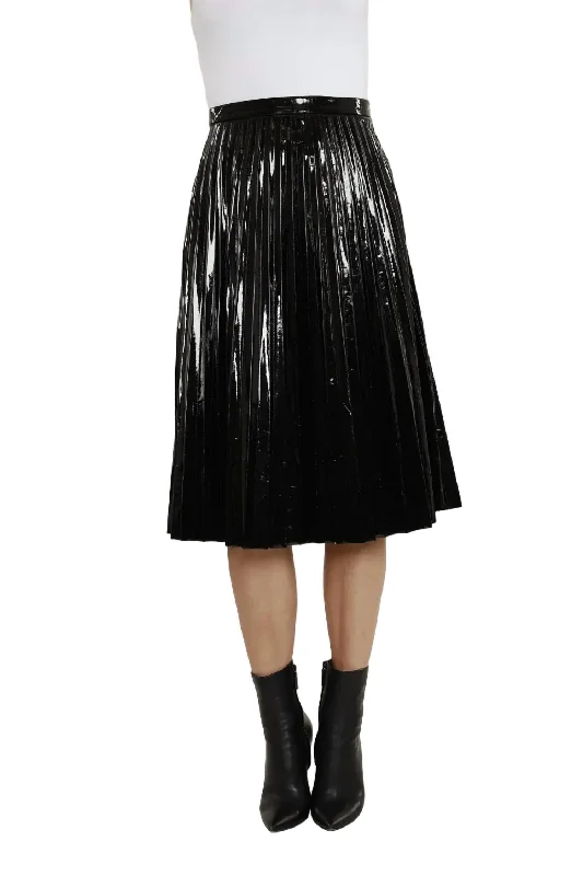 Cargo pencil skirts practical -Patent Leather Pleated Skirt In Black