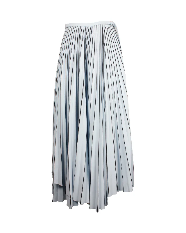 Black pencil skirts classic -Proenza Schouler Pleated Line Printed A-Line Midi Skirt in Powder Blue Triacetate