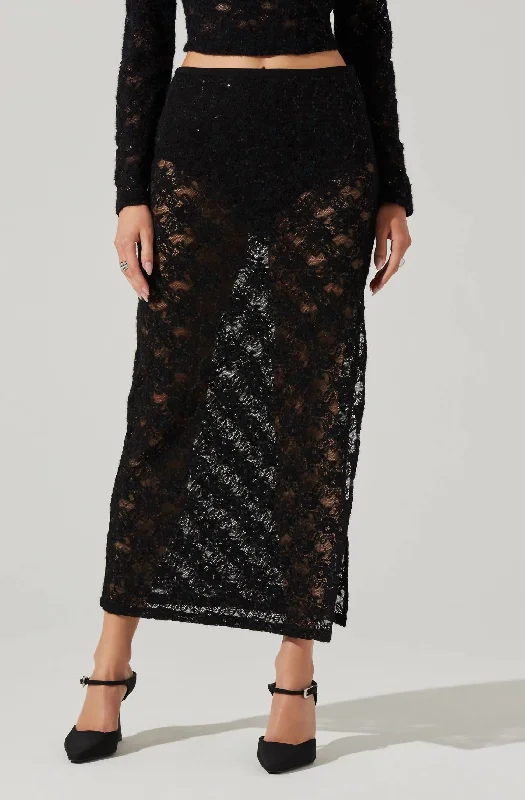 Red maxi skirts striking -Roux Sequin Lace Maxi Skirt In Black