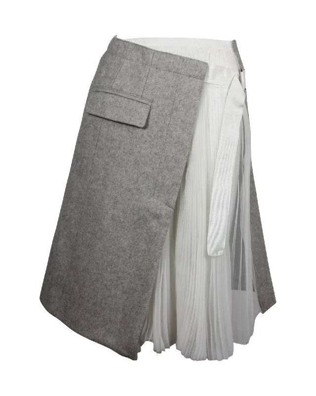 Cropped maxi skirts trendy -Sacai Asymmetric Midi Skirt in Grey Wool