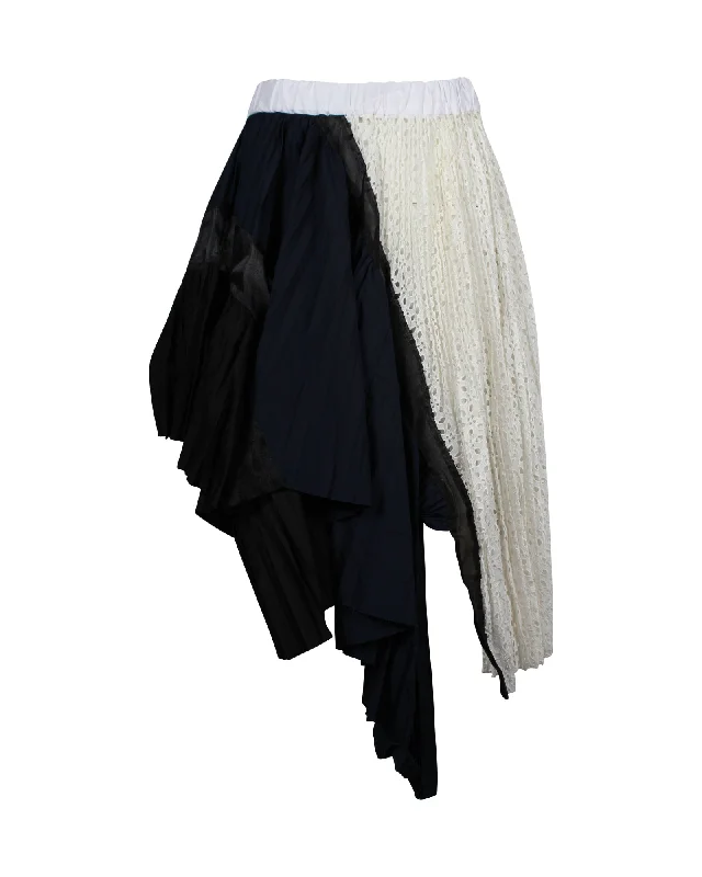 Pleated maxi skirts sharp -Sacai Lace Pleated Asymmetric Deconstructed Skirt in Multicolor Cotton Blend