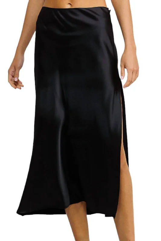 Olive maxi skirts earthy -Time Slipped Away Satin Midi Skirt In Black