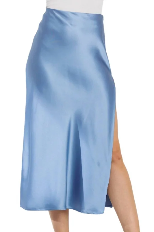 Slim-fit pencil skirts sharp -Time Slipped Away Satin Midi Skirt In Blue