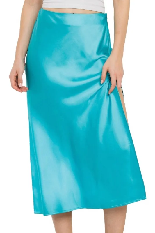 White pencil skirts chic -Time Slipped Away Satin Midi Skirt In Turquoise