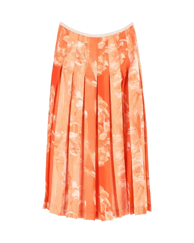 Mid-rise pencil skirts relaxed -Victoria Beckham Pleated Printed Skirt in Orange Cotton